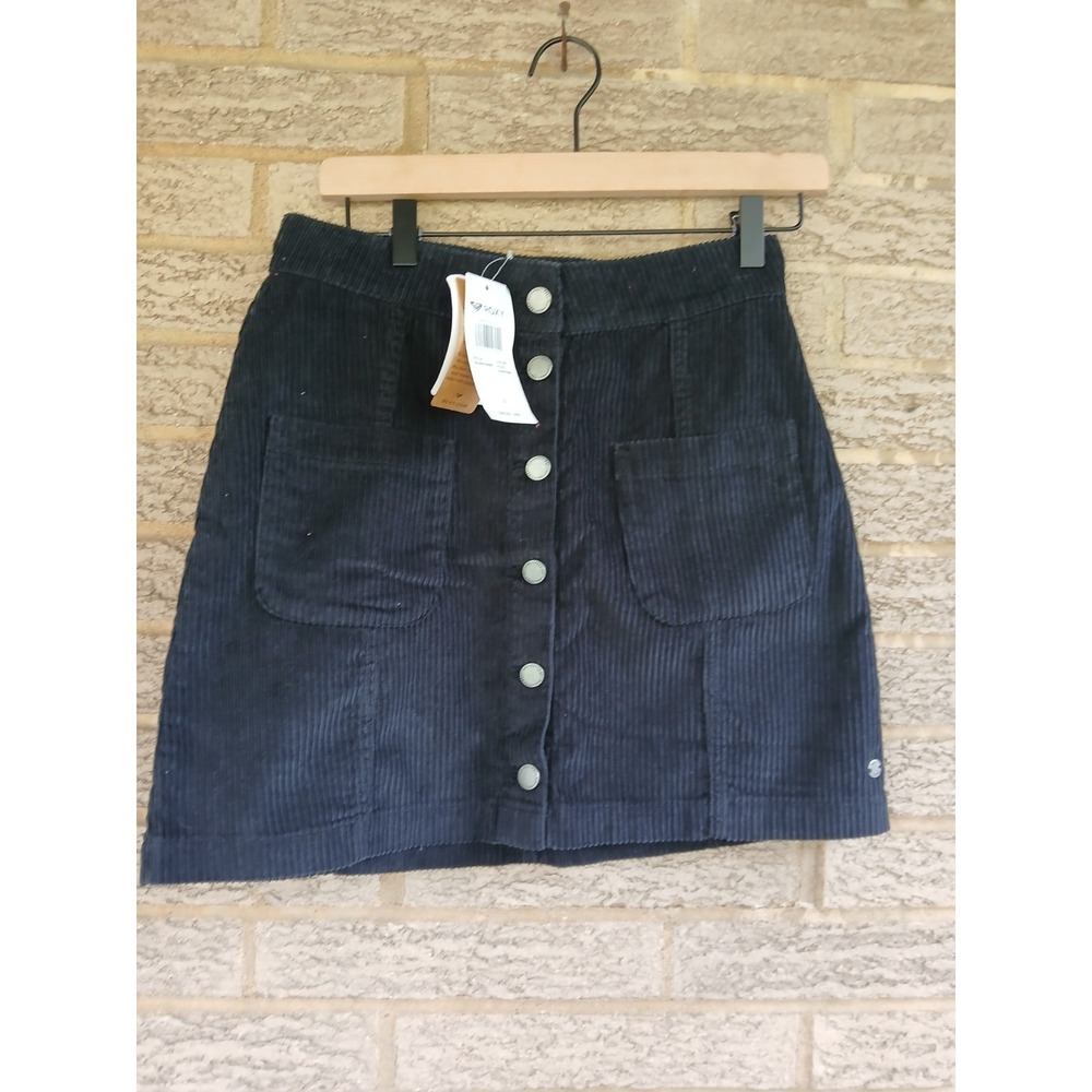 NWT Roxy Black Corduroy Button-Up Mini Skirt Sz S Pockets Cotton